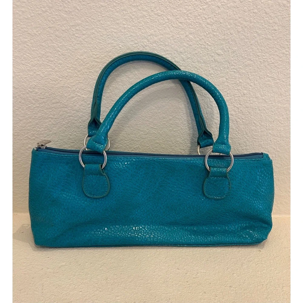 Primeware Teal Blue Pebble Faux Leather Insulated Wine‎ Tote Bag Clutch Purse